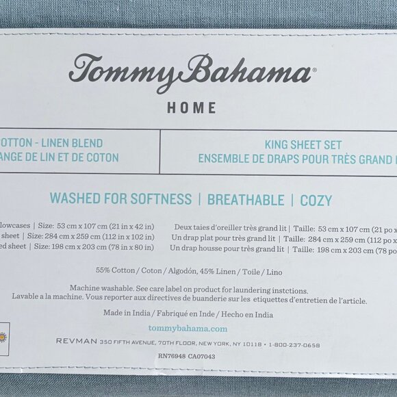 Tommy Bahama Linen Blend KING Size Sheet Set - Dusty Blue Washed Linen Blend - Picture 4 of 5